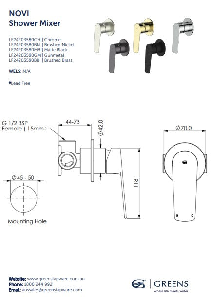 Greens Novi Shower Mixer Matte Black