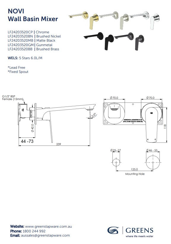 Greens Novi Wall Basin/Bath Mixer Set Matte Black