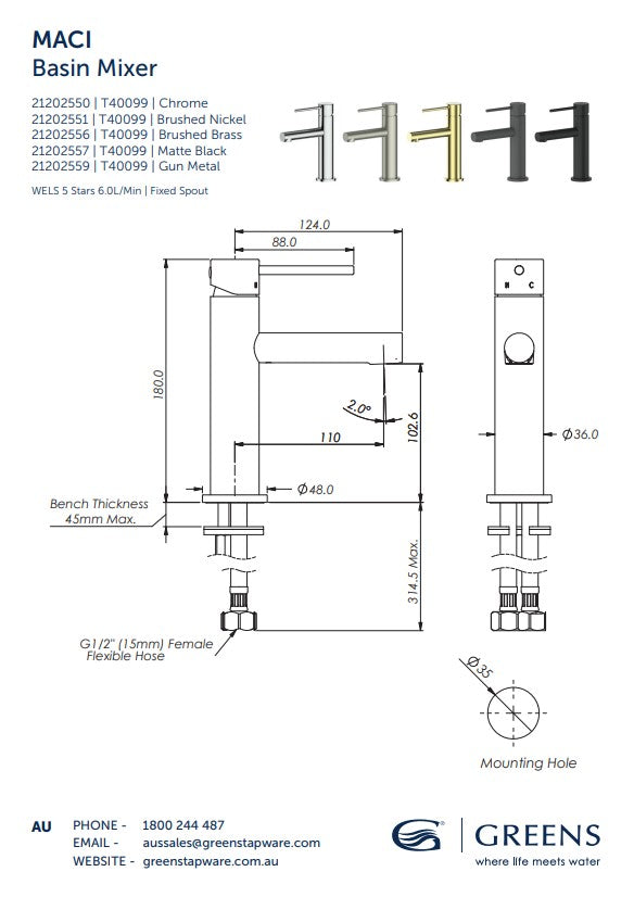 Greens Maci Basin Mixer Brushed Brass