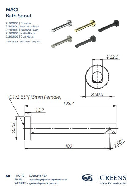 Greens Maci Bath Spout Brushed Brass