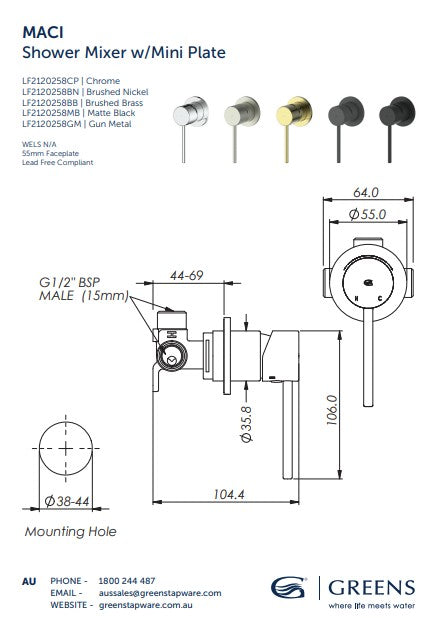 Greens Maci Shower Mixer Mini Plate Matte Black