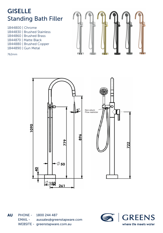 Greens Gisele Freestanding Bath Filler Matte Black