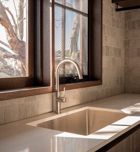 Phoenix Vask Sink Mixer 190mm Brushed Nickel - Lead Free