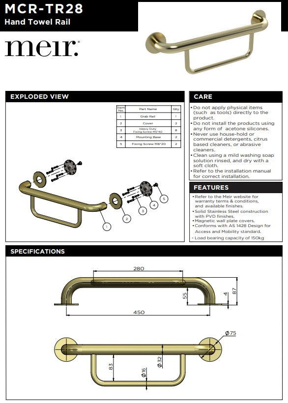 Meir Mobility Hand Towel Rail Lustre Bronze