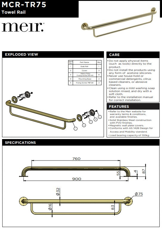 Meir Mobility Bath Towel Rail Tiger Bronze