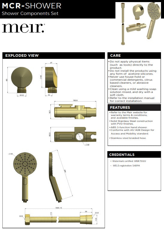Meir Mobility Hand Shower Sliding Bracket Set Champagne