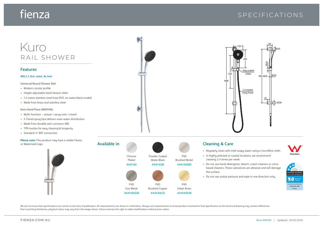 Fienza Kuro Rail Shower Round Chrome