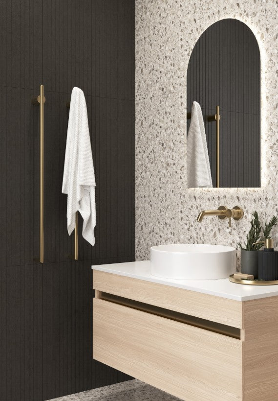 Thermogroup Round Heated Vertical Bar Rail 240V Brushed Brass