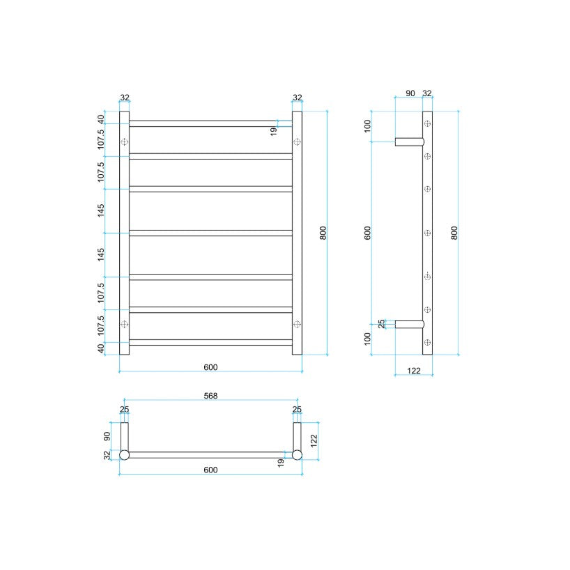 Thermogroup Round Heated Ladder Rail 12V Brushed Stainless