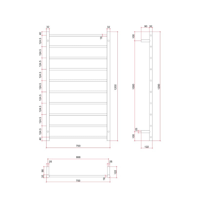 Thermogroup Round Heated Ladder Rail 240V Brushed Nickel