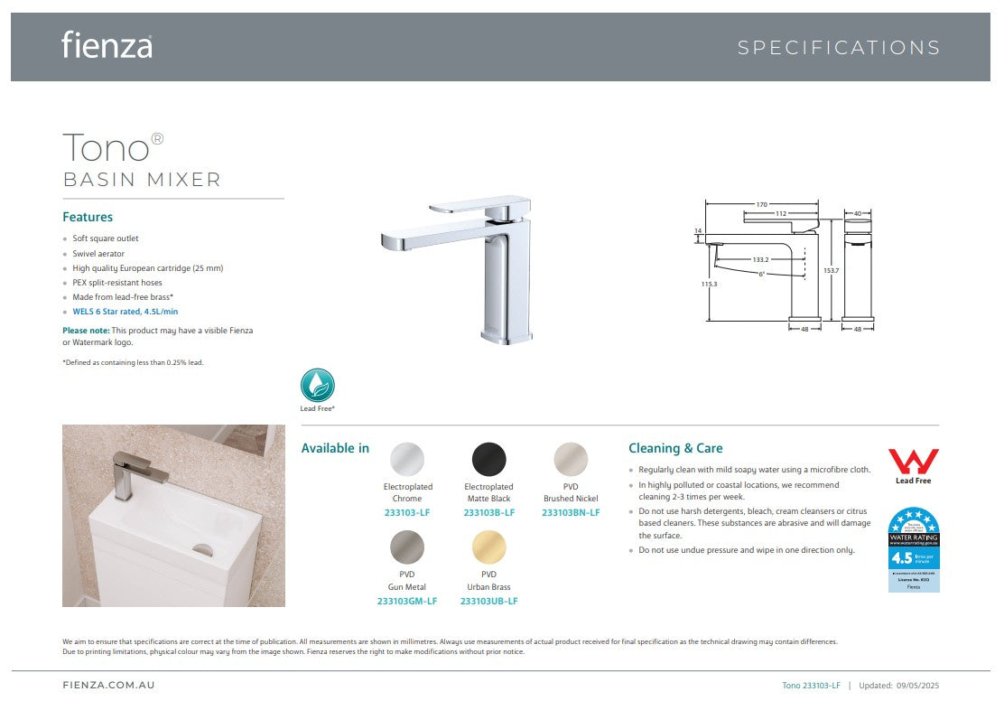 Fienza Tono Basin Mixer Chrome