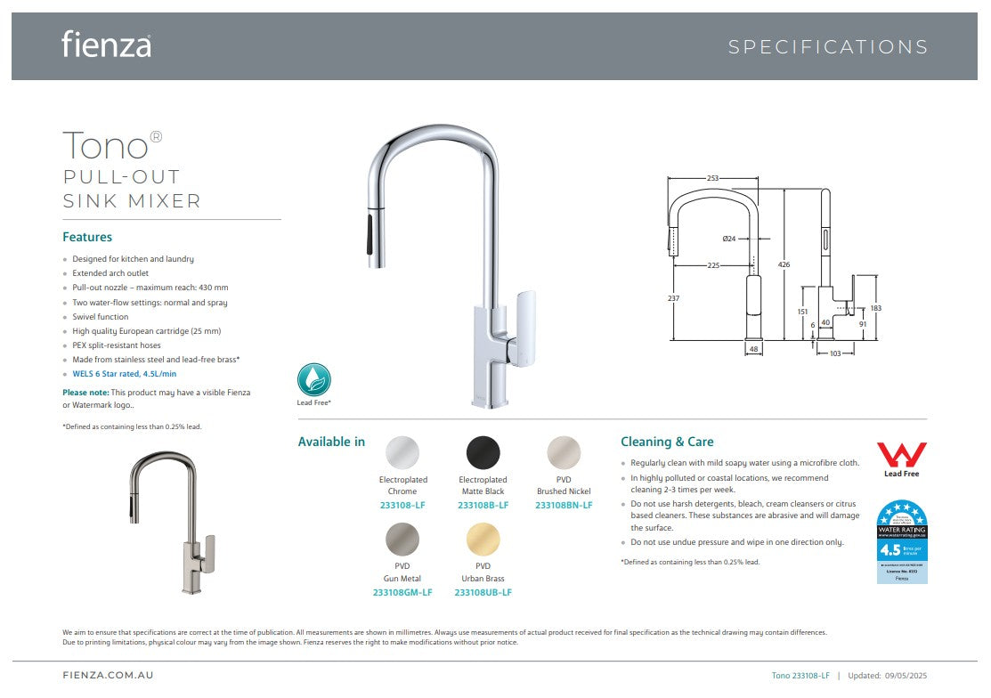 Fienza Pull Out Sink Mixer Urban Brass