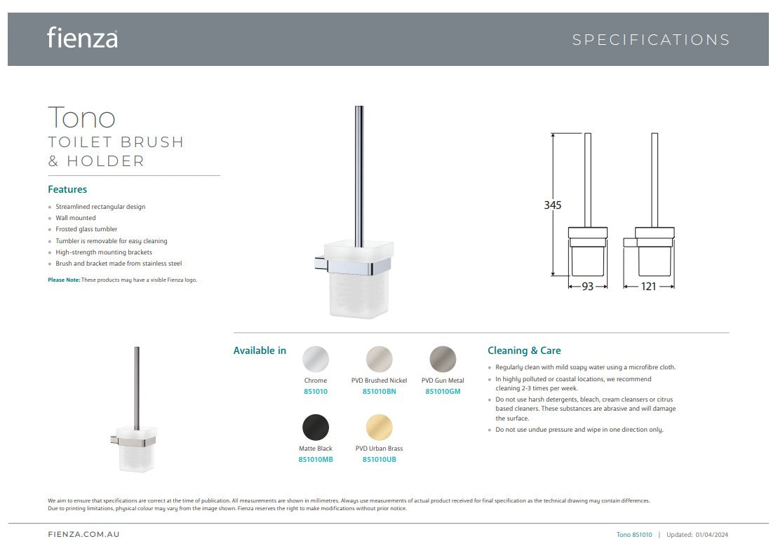 Fienza Tono Toilet Brush Holder Gun Metal