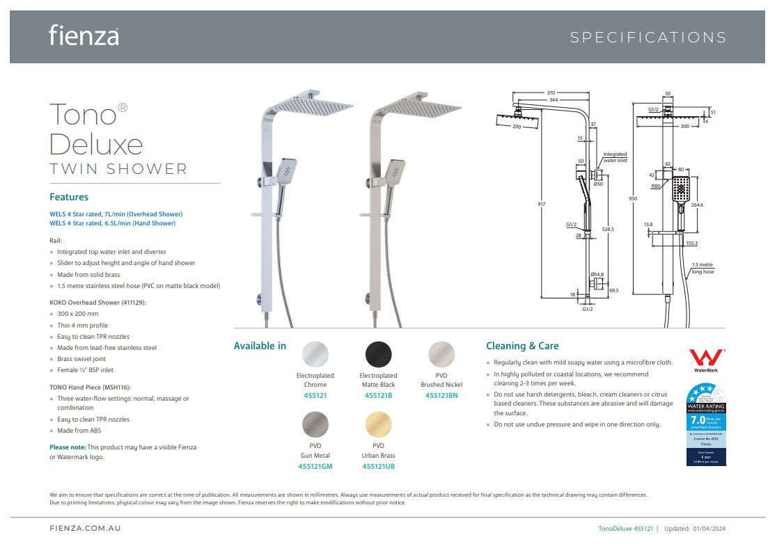 Fienza Tono Deluxe Twin Shower Urban Brass