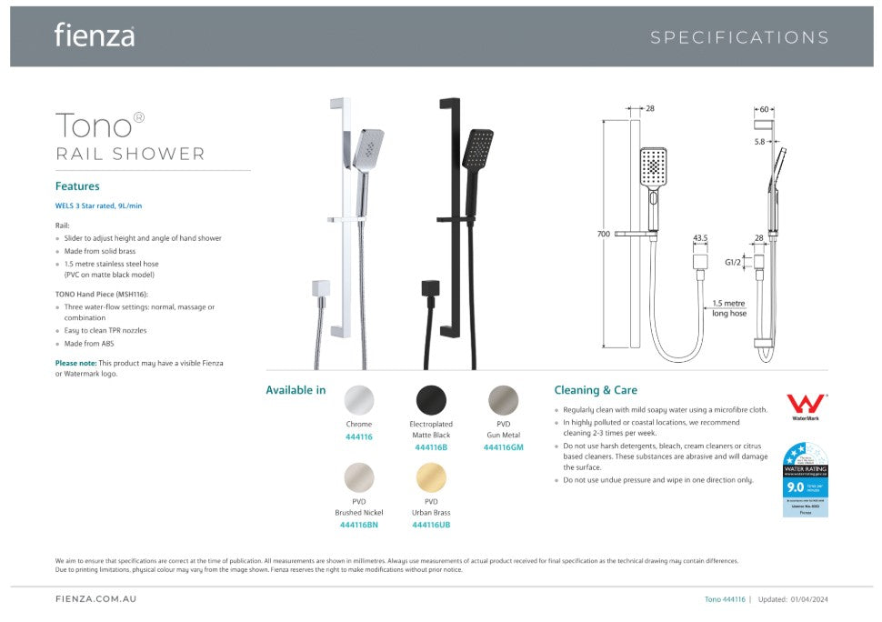 Fienza Tono Rail Shower Chrome