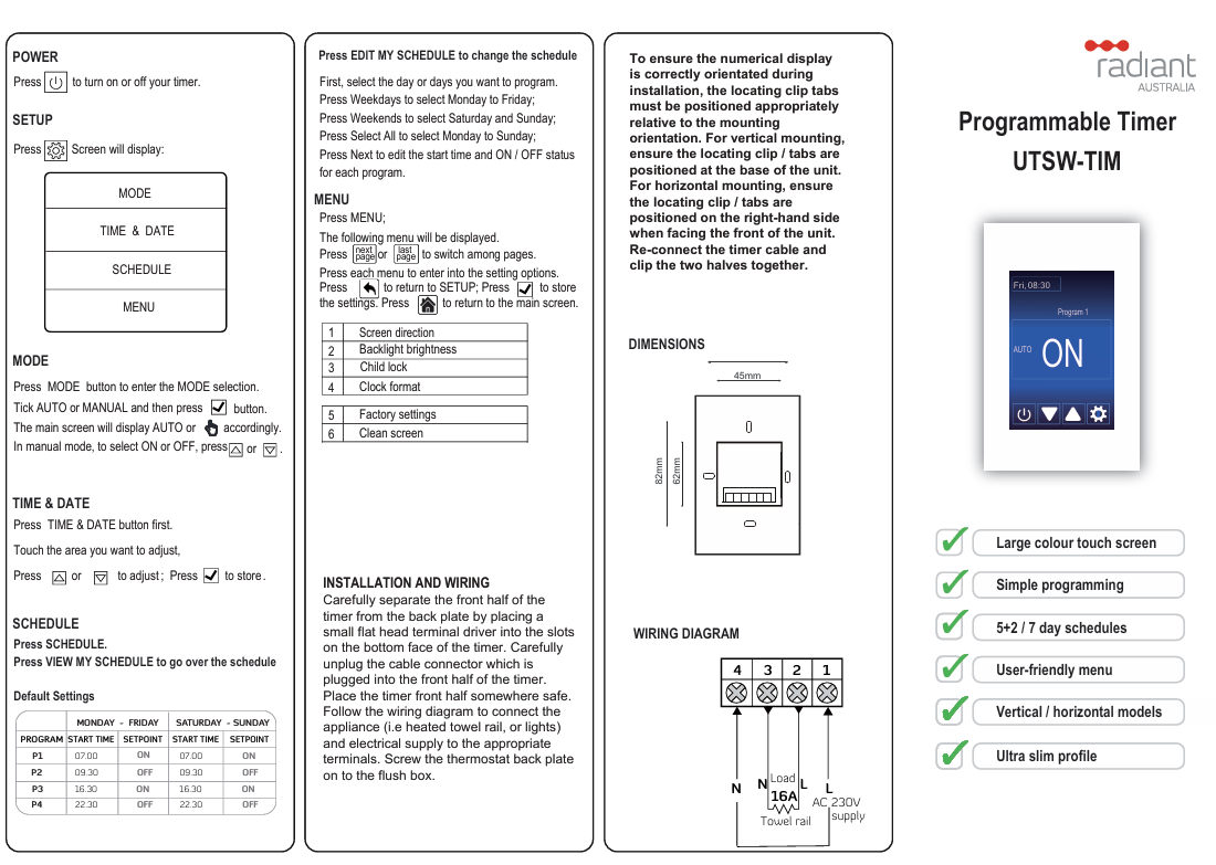 Premium UNIVERSAL Touch Screen Timer White -Vertical or Horizontal Orientation