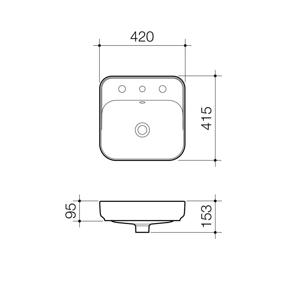 Tribute Square 420 Inset Basin 1TH OF specification drawing