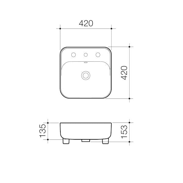 Tribute Square 420 Semi Recessed Basin 3TH OF