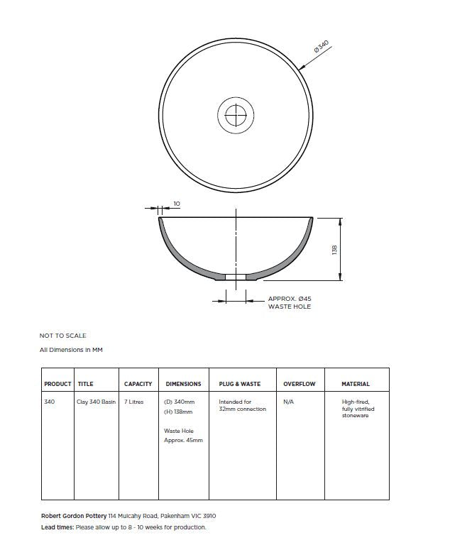Robert Gordon Clay 340 Hand Basin - Shale