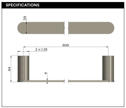 Meir Curvae Single Towel Rail 600mm Brushed Nickel
