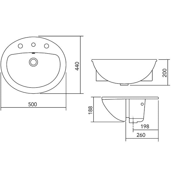 Venecia Semi-Recessed Vanity Basin - 3TH