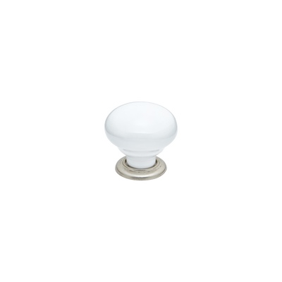 Momo Trianon Round Knob 35mm in White & Brushed Nickel