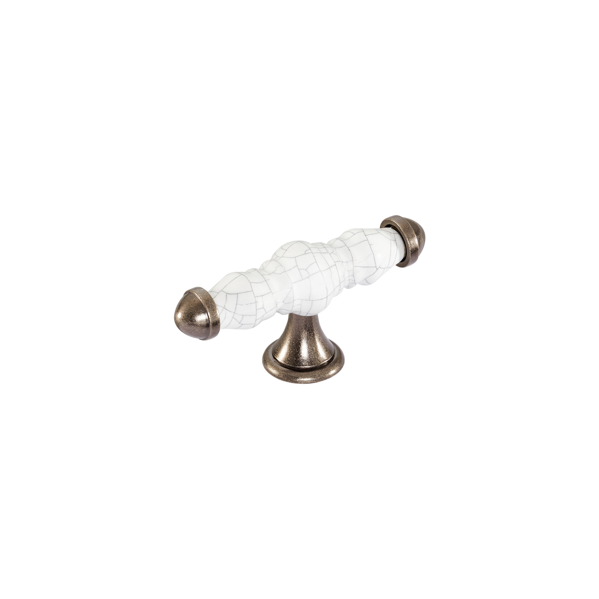 Momo Trianon T Knob 90mm in White Crackle & Pewter