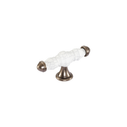 Momo Trianon T Knob 90mm in White Crackle & Pewter