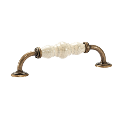 Momo Trianon D Handle 128mm in Cream Crackle & Antique Brass