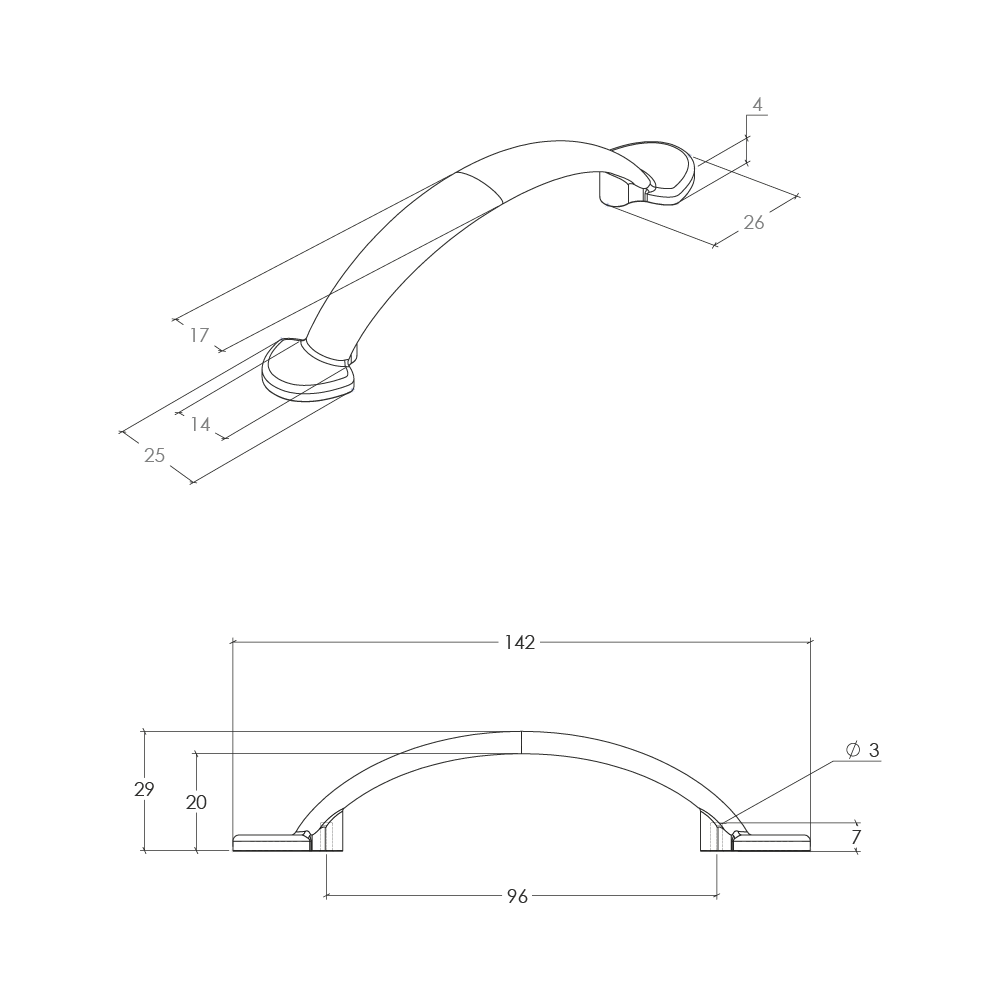 Momo Trafalgar Bow Handle - Line Drawing