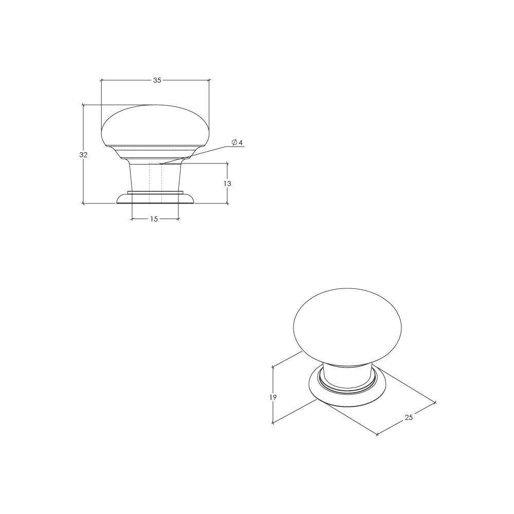 Momo Trianon Round Knob - Line Drawing