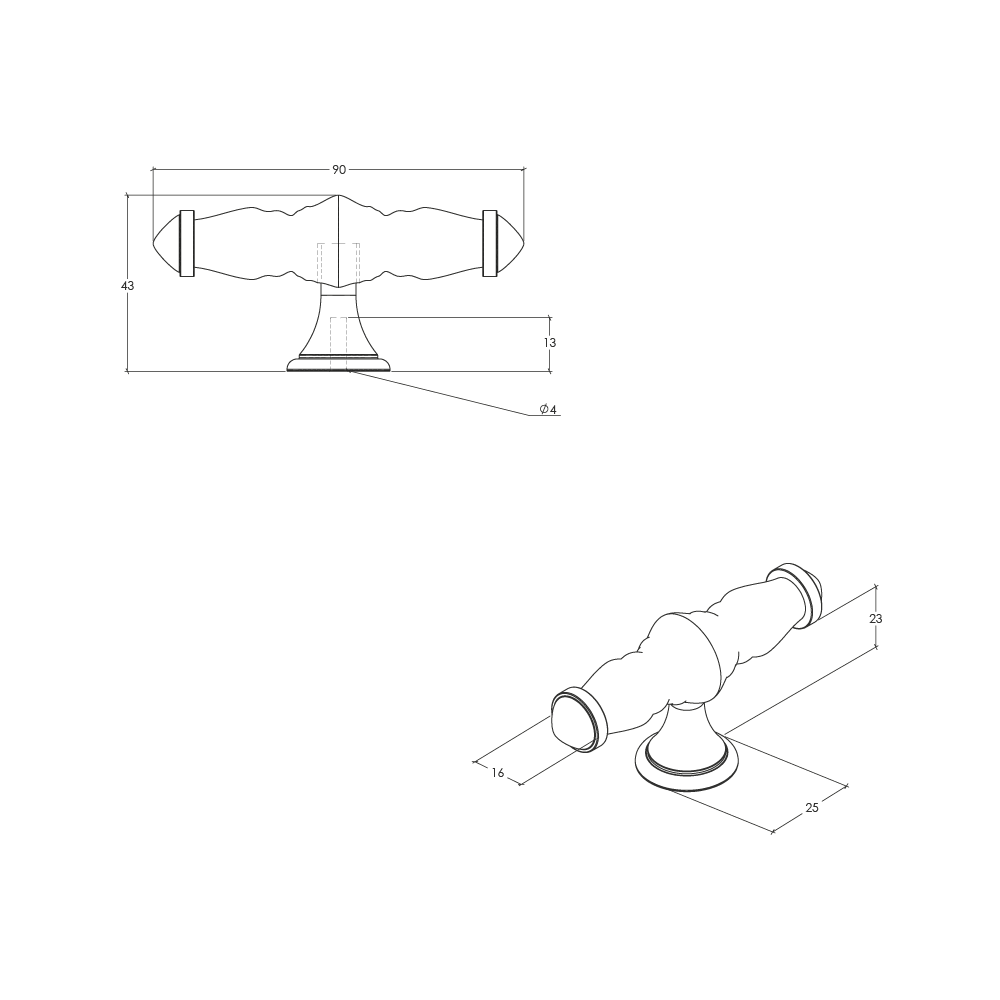Momo Trianon T Knob - Line Drawing