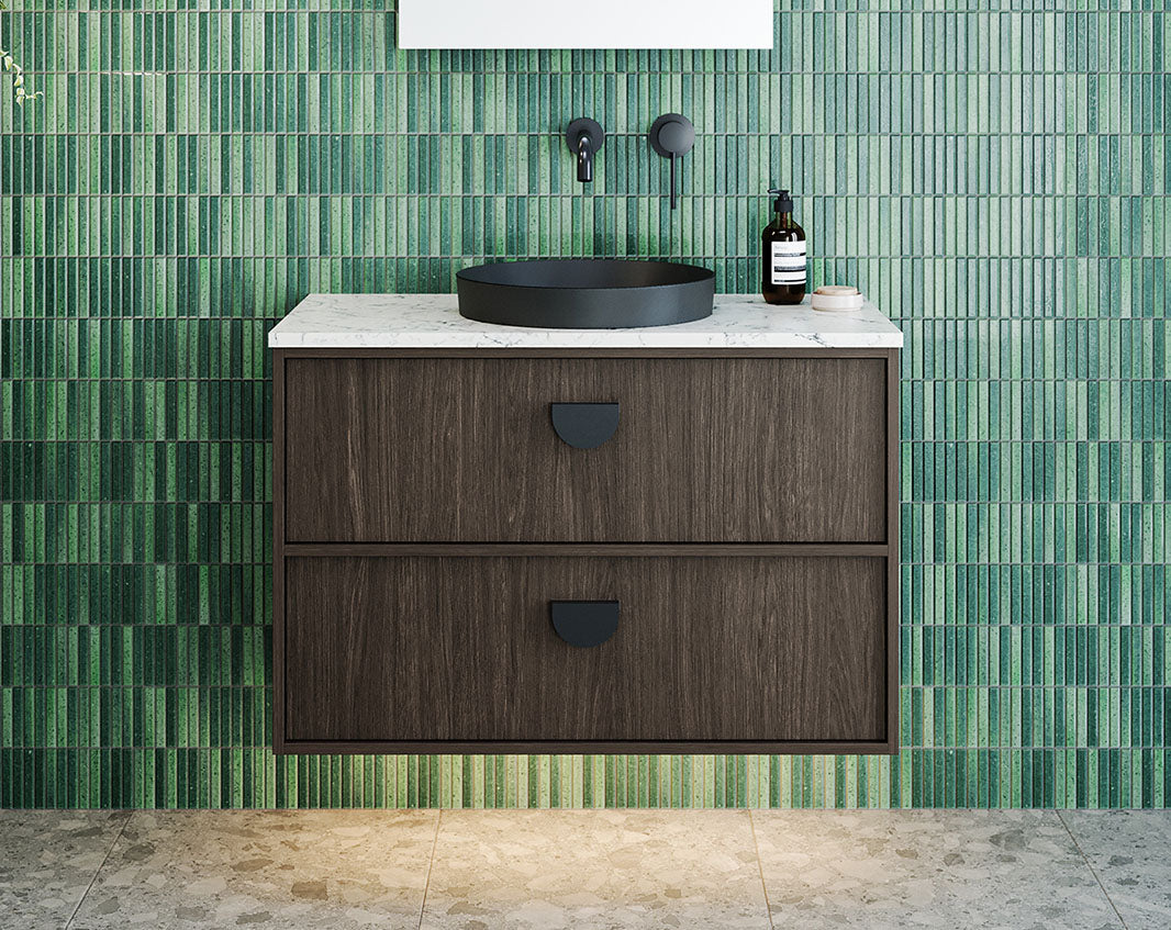 Timberline Taro wall hung vanity in dark woodgrain