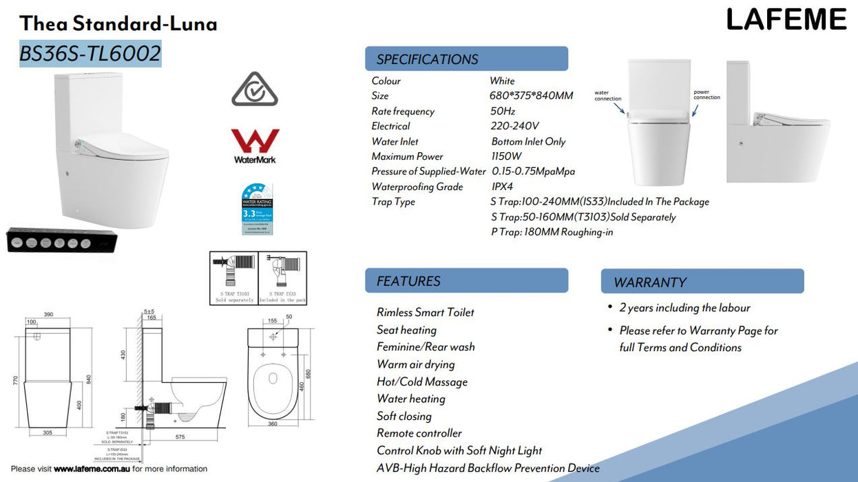 Lafeme Thea Standard Luna Bidet Suite