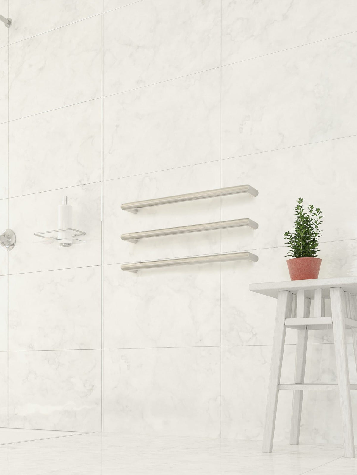 Thermogroup Thermorail 12V Round Single Bar Heated Towel Rail Polished Stainless Steel