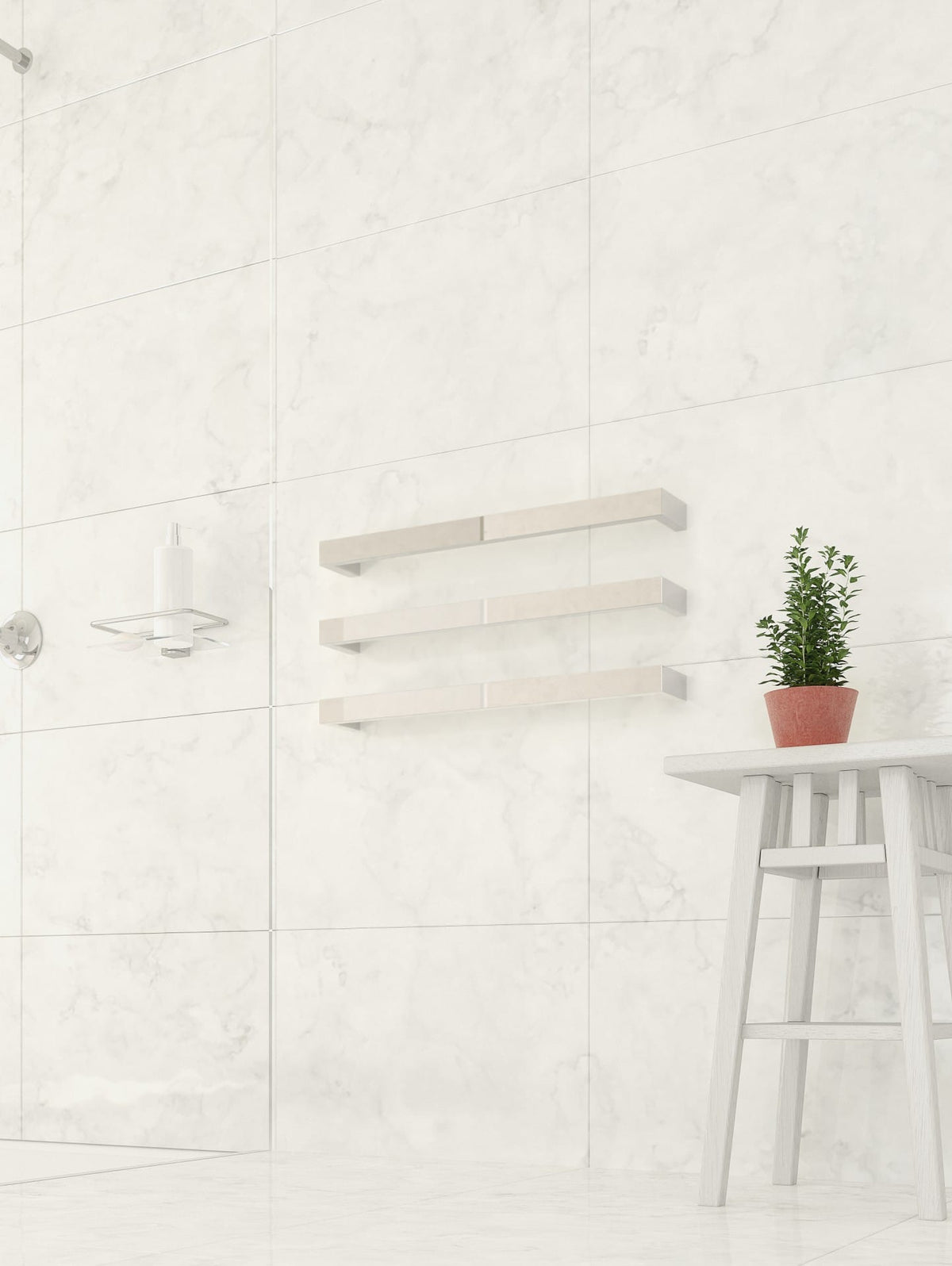 Thermogroup Thermorail 12V Square Single Bar Heated Towel Rail Polished Stainless Steel