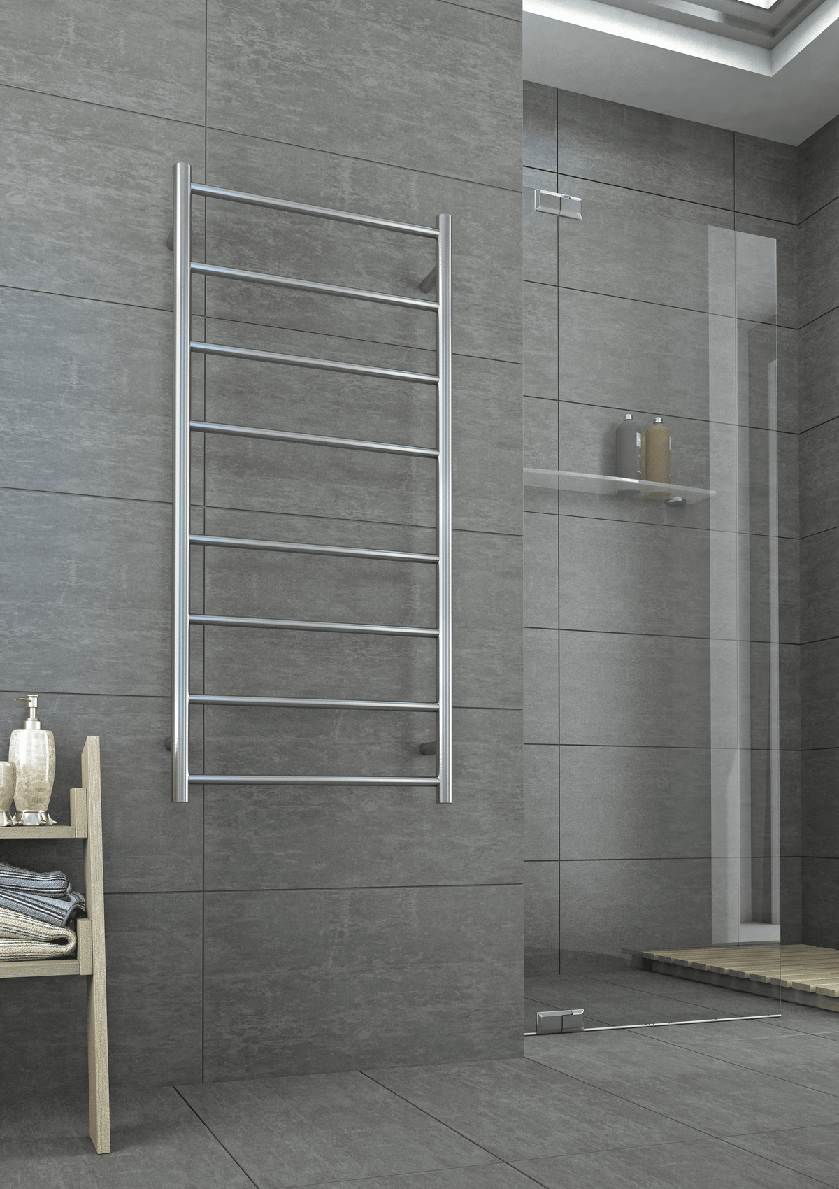 Thermogroup Thermorail 240V Straight Round Ladder Heated Towel Rail Brushed Stainless Steel