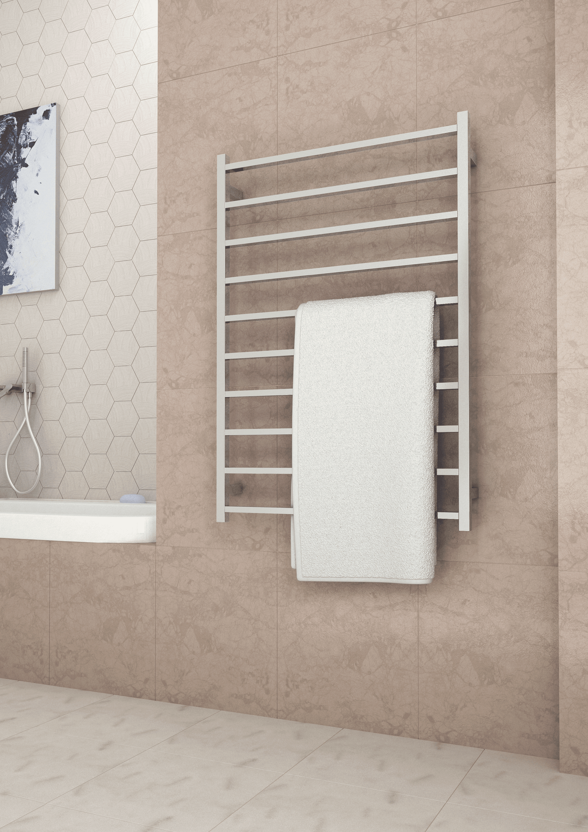 Thermogroup Thermorail 240V Straight Square Ladder Heated Towel Rail Polished Stainless Steel
