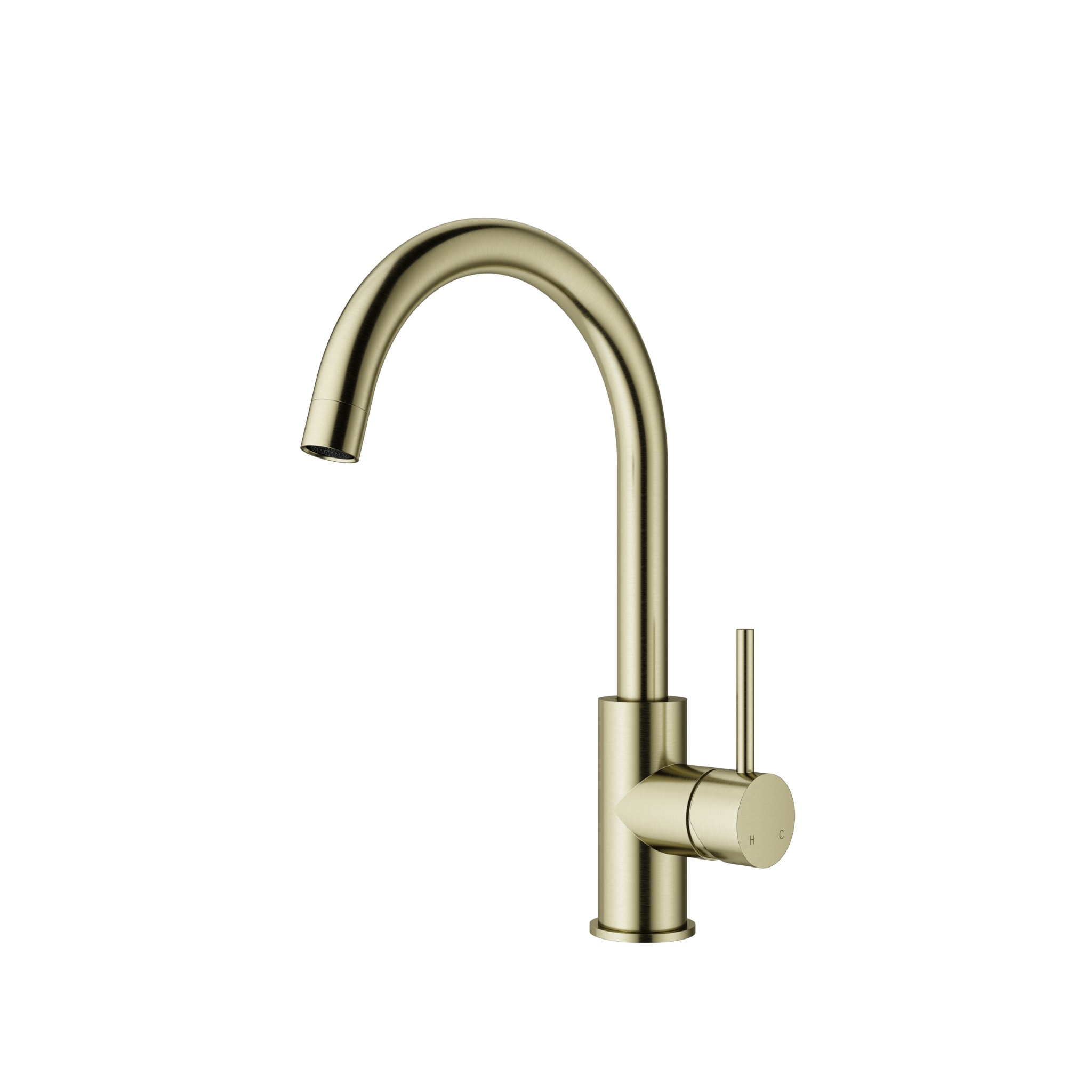 Mimi Single Lever Gooseneck Kitchen Mixer Brushed Brass