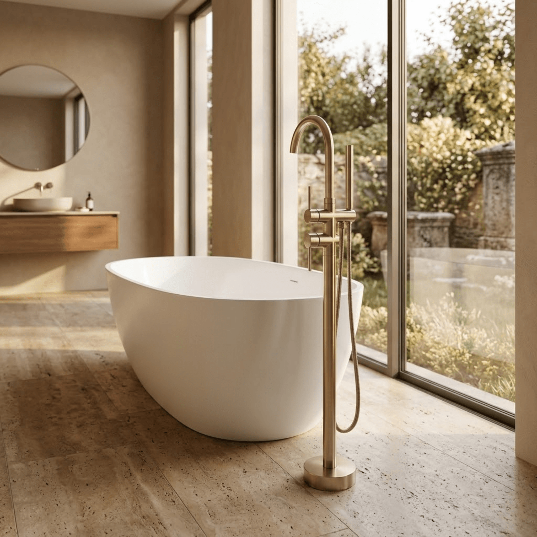 Mimi Cove Freestanding Bath Filler & Handshower Brushed Nickel