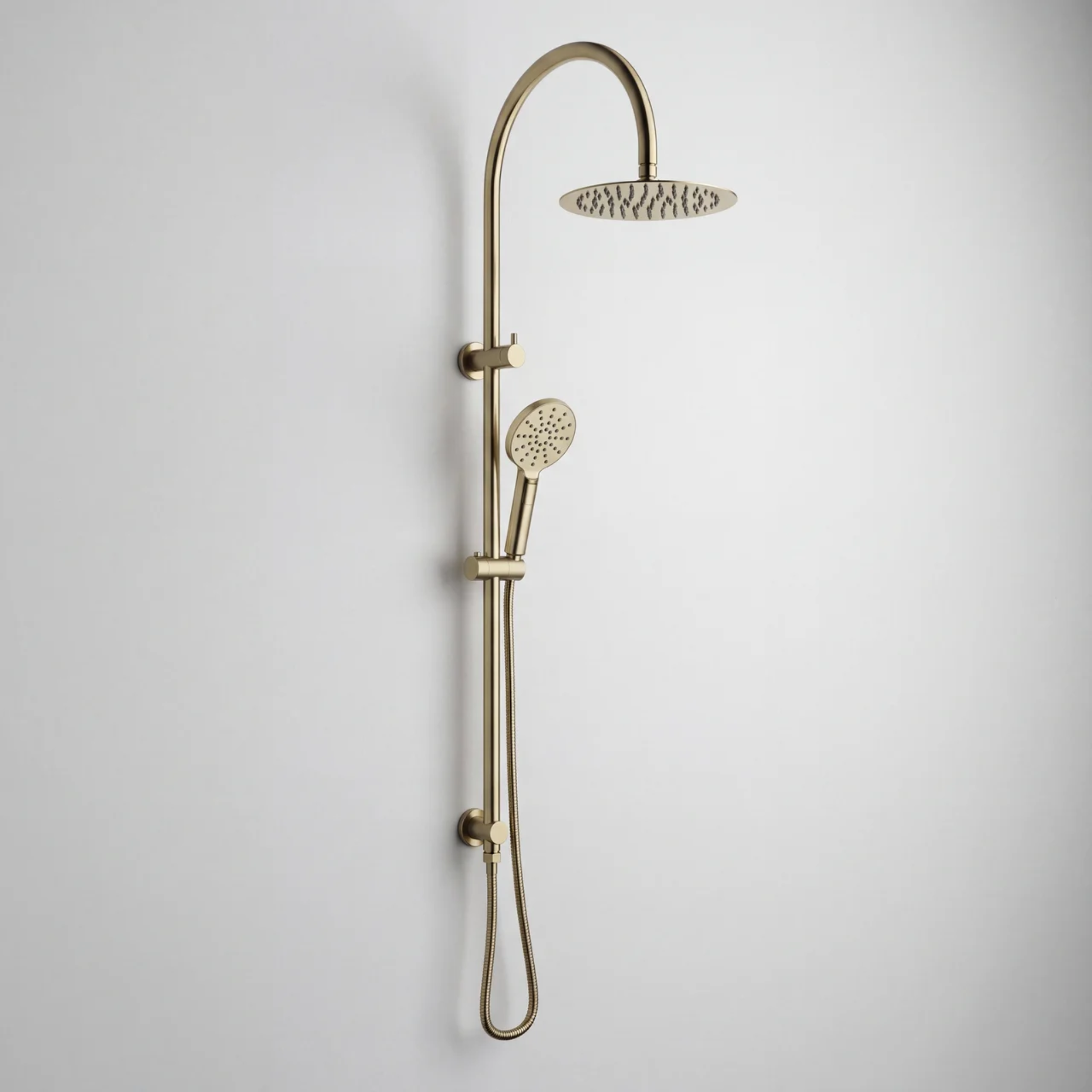 Mimi Cove Twin Gooseneck Rail Shower Brushed Brass