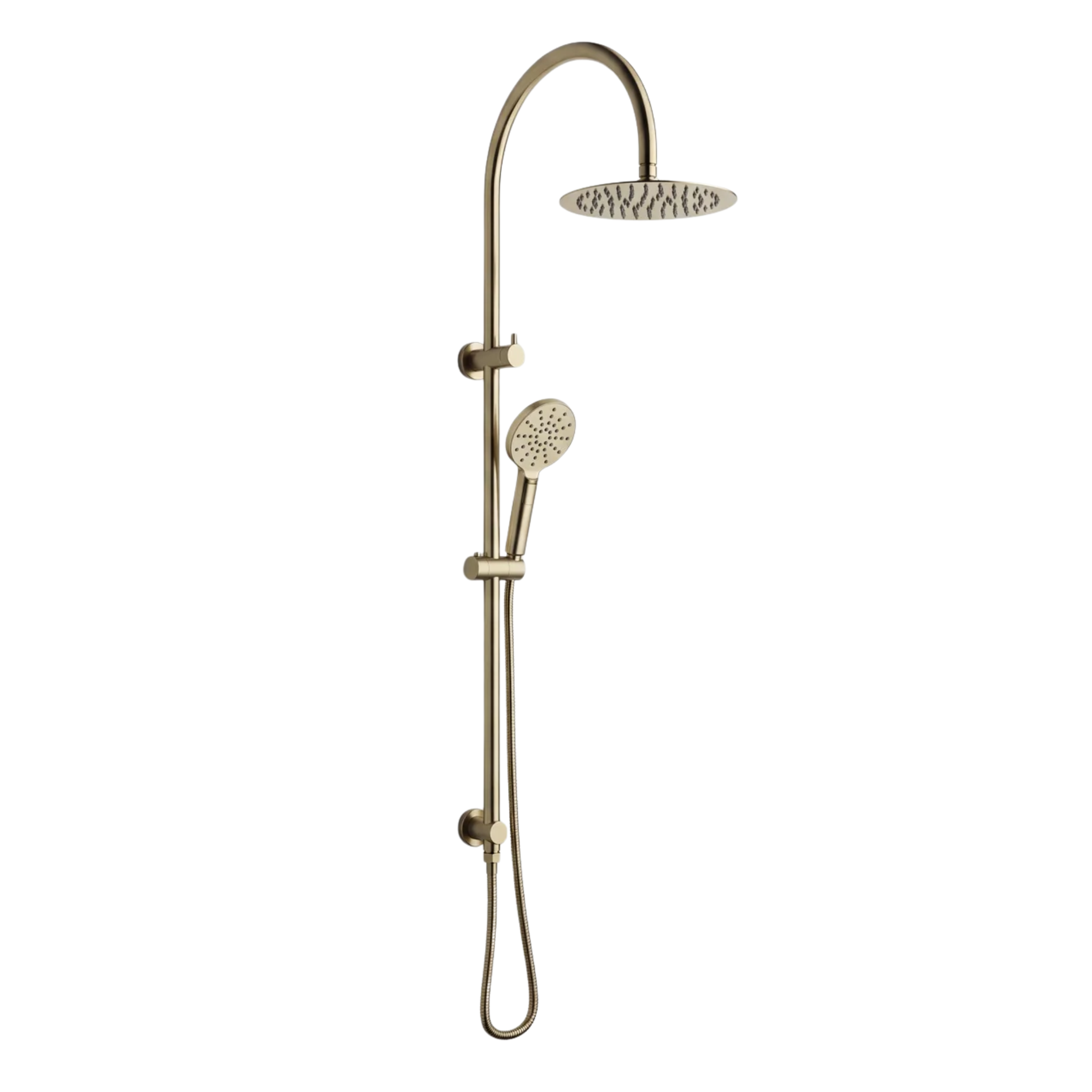 Mimi Cove Twin Gooseneck Rail Shower Brushed Brass