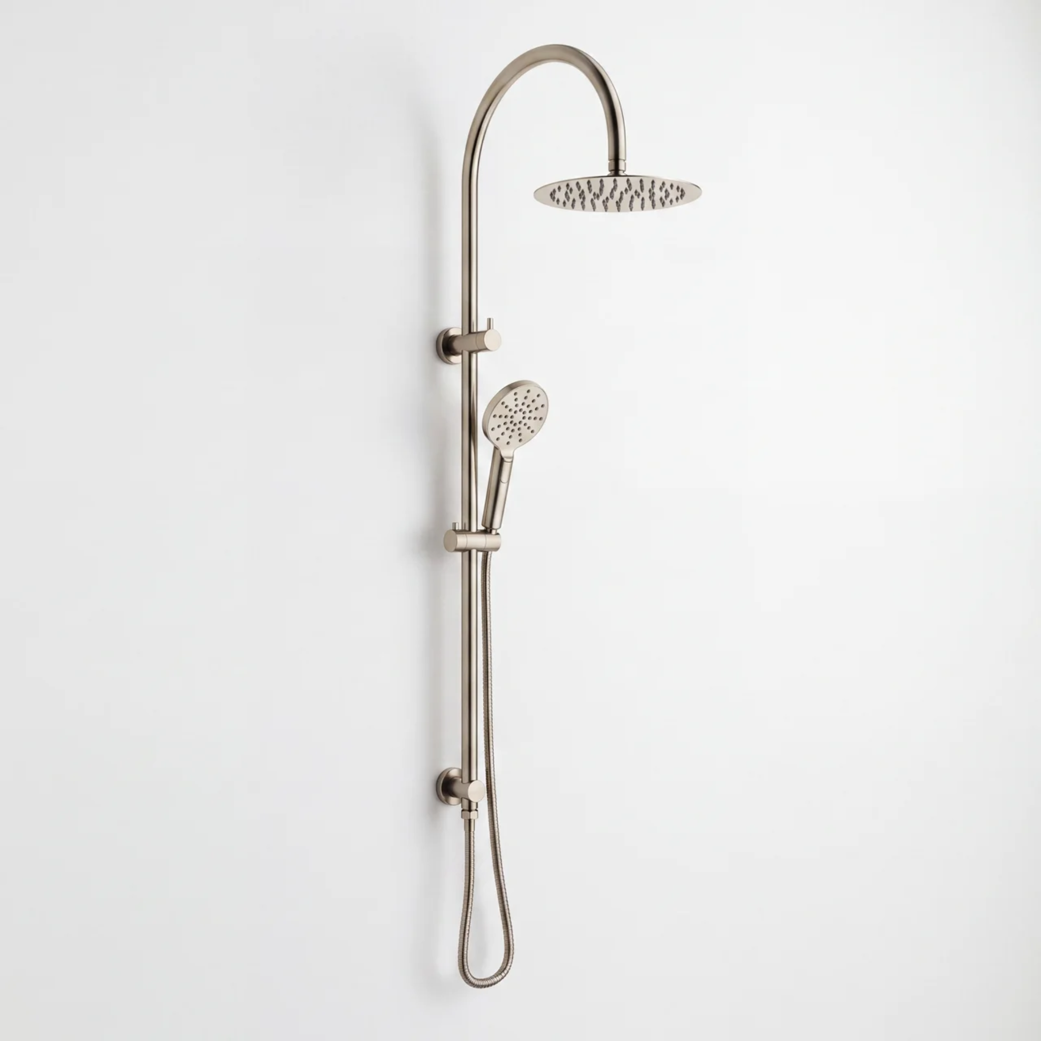 Mimi Cove Twin Gooseneck Rail Shower Warm Brushed Nickel