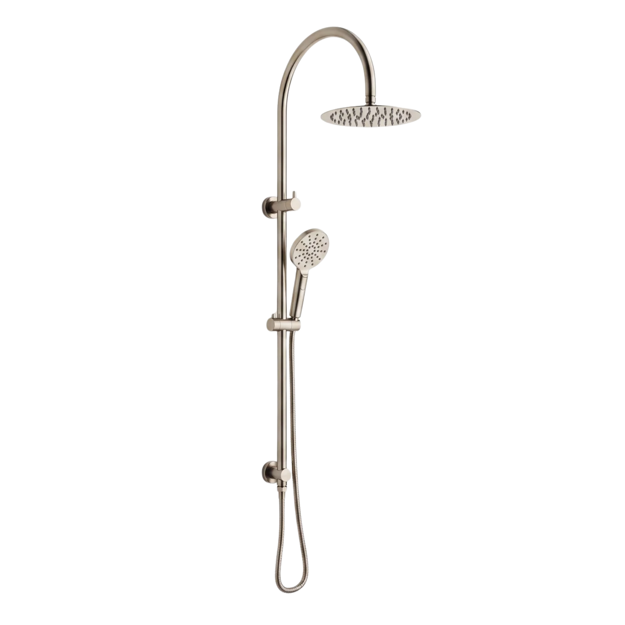 Mimi Cove Twin Gooseneck Rail Shower Warm Brushed Nickel