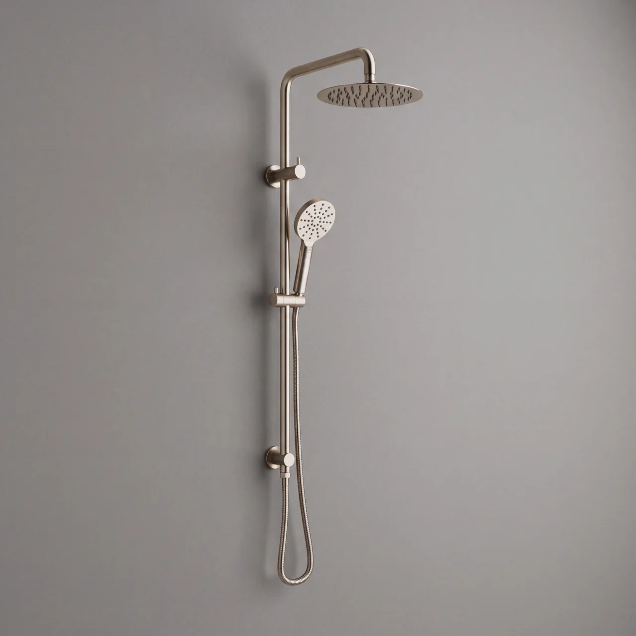 Mimi Cove Twin Rail Shower Warm Brushed Nickel