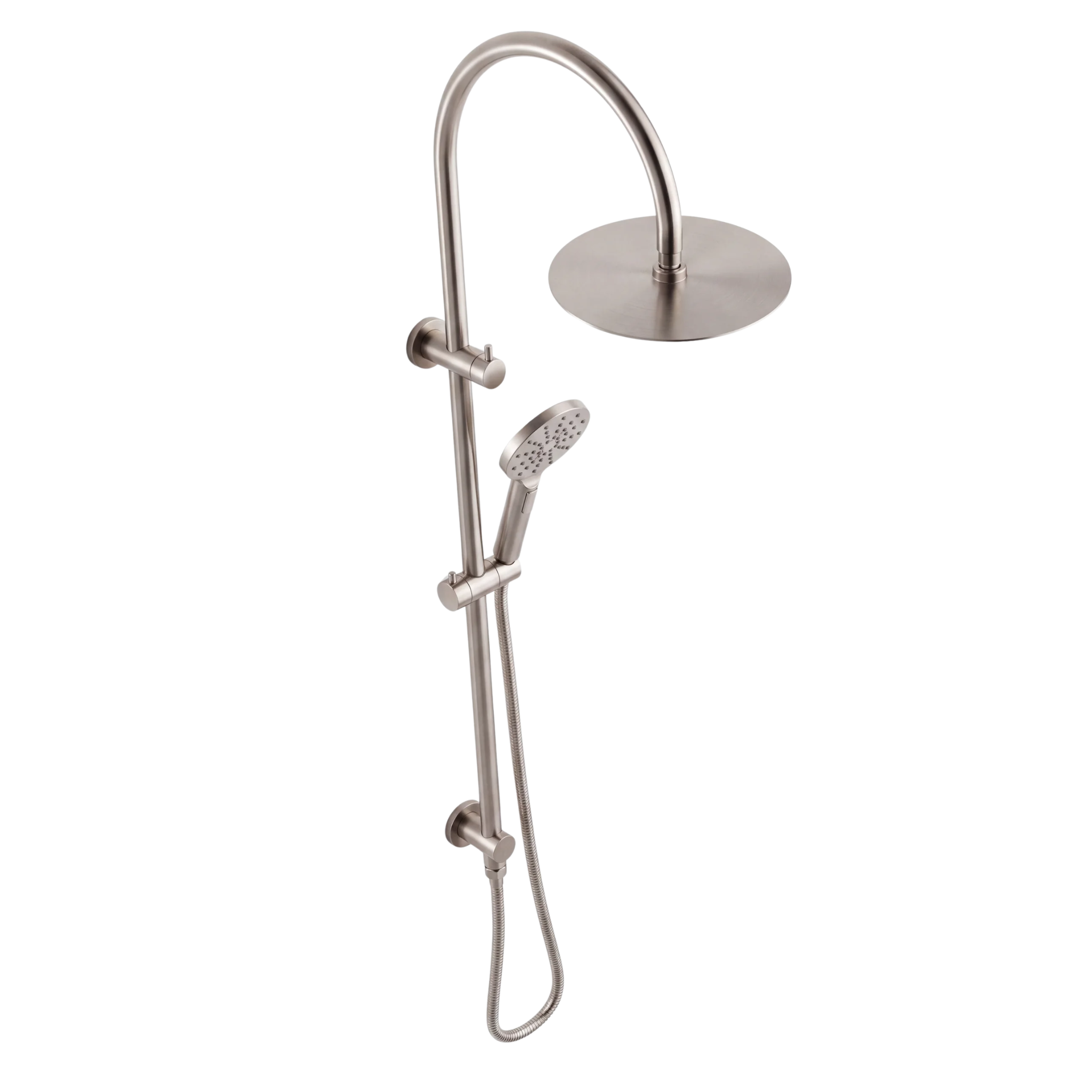 Mimi Cove Twin Gooseneck Rail Shower Warm Brushed Nickel