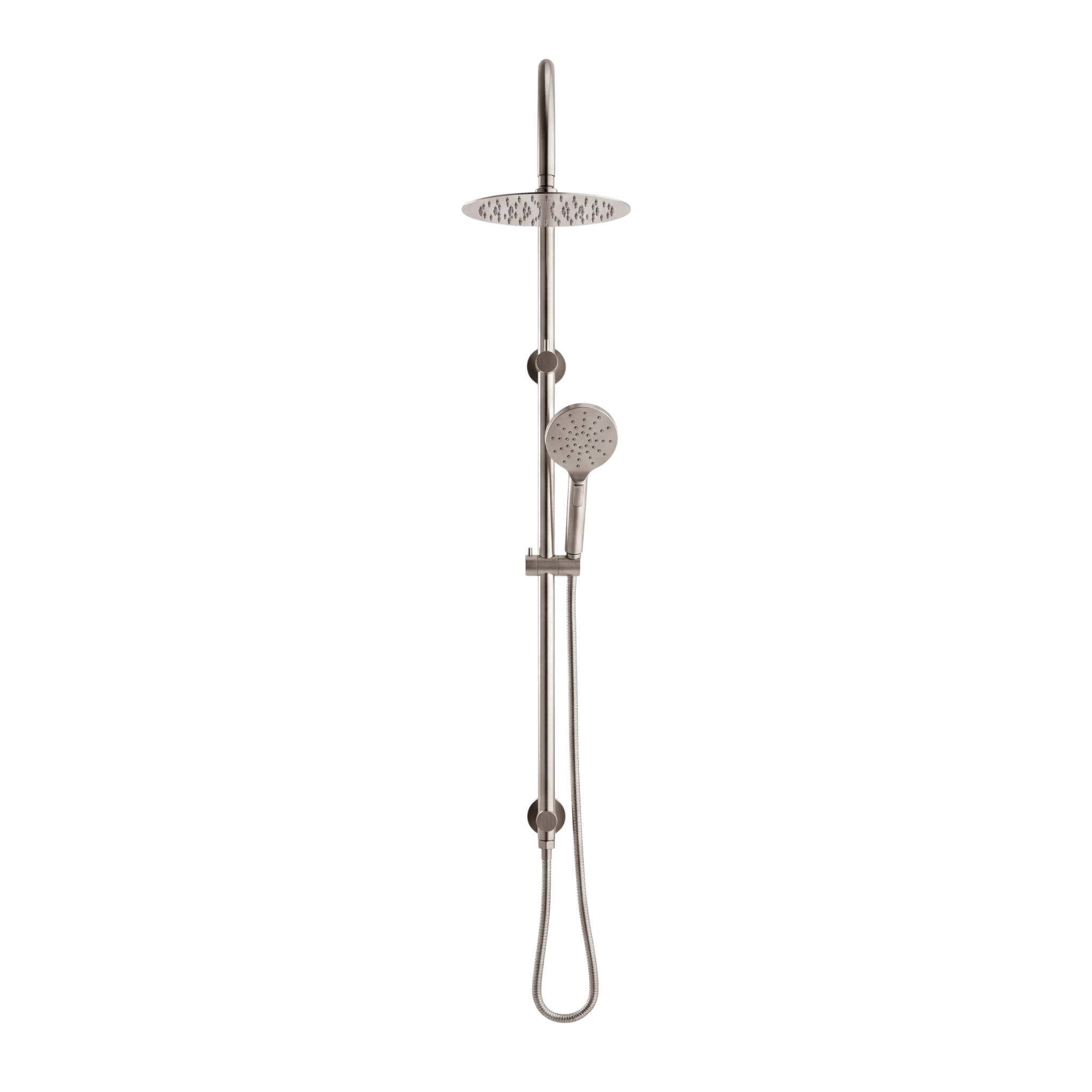 Mimi Cove Twin Gooseneck Rail Shower Warm Brushed Nickel