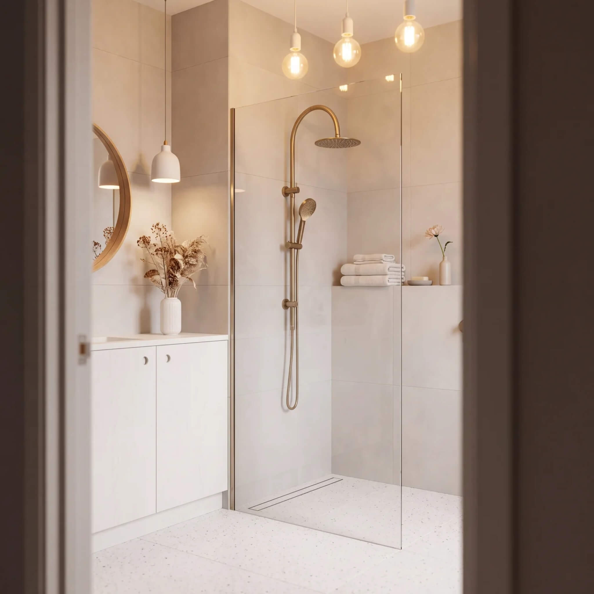 Mimi Cove Twin Gooseneck Rail Shower Antique Brass