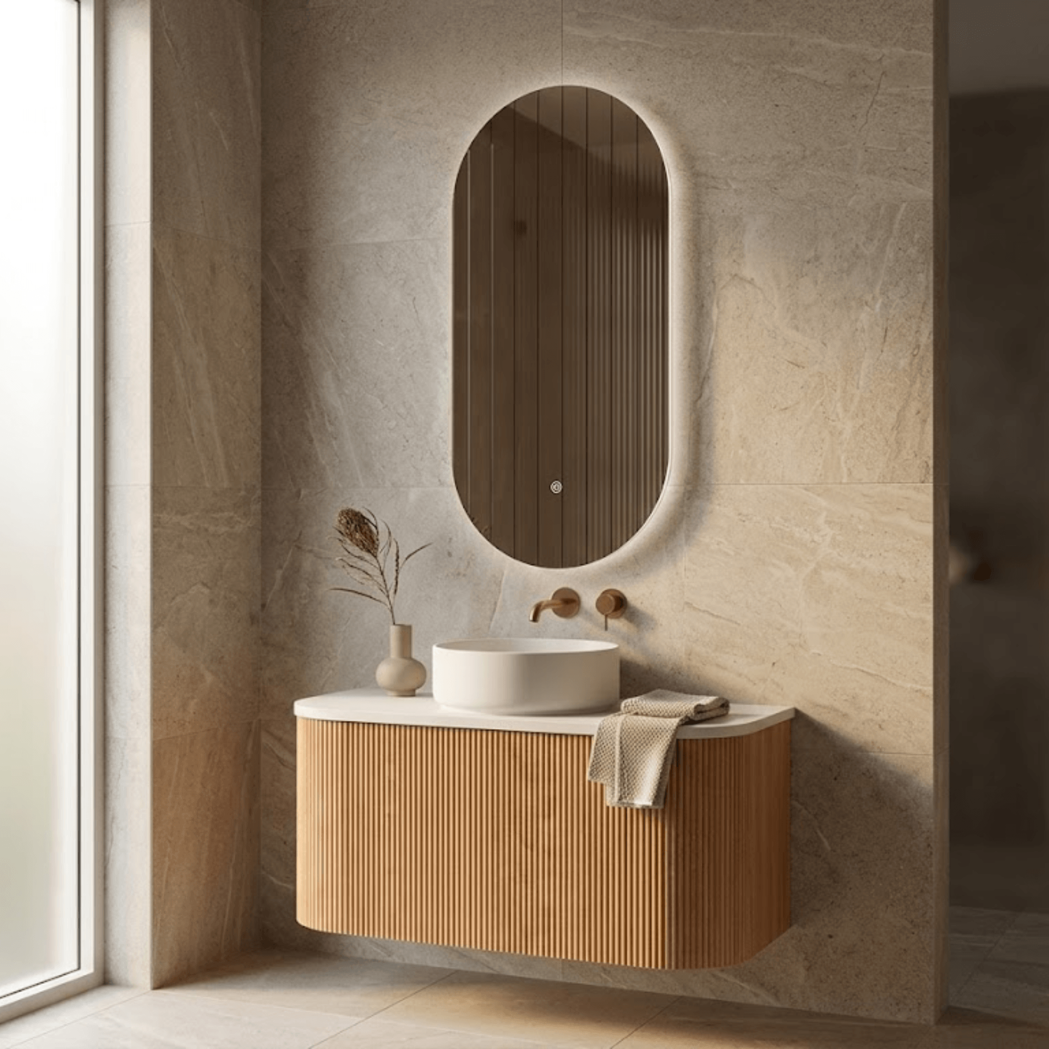 Mimi Oak Contour Curved Wall Hung Vanity