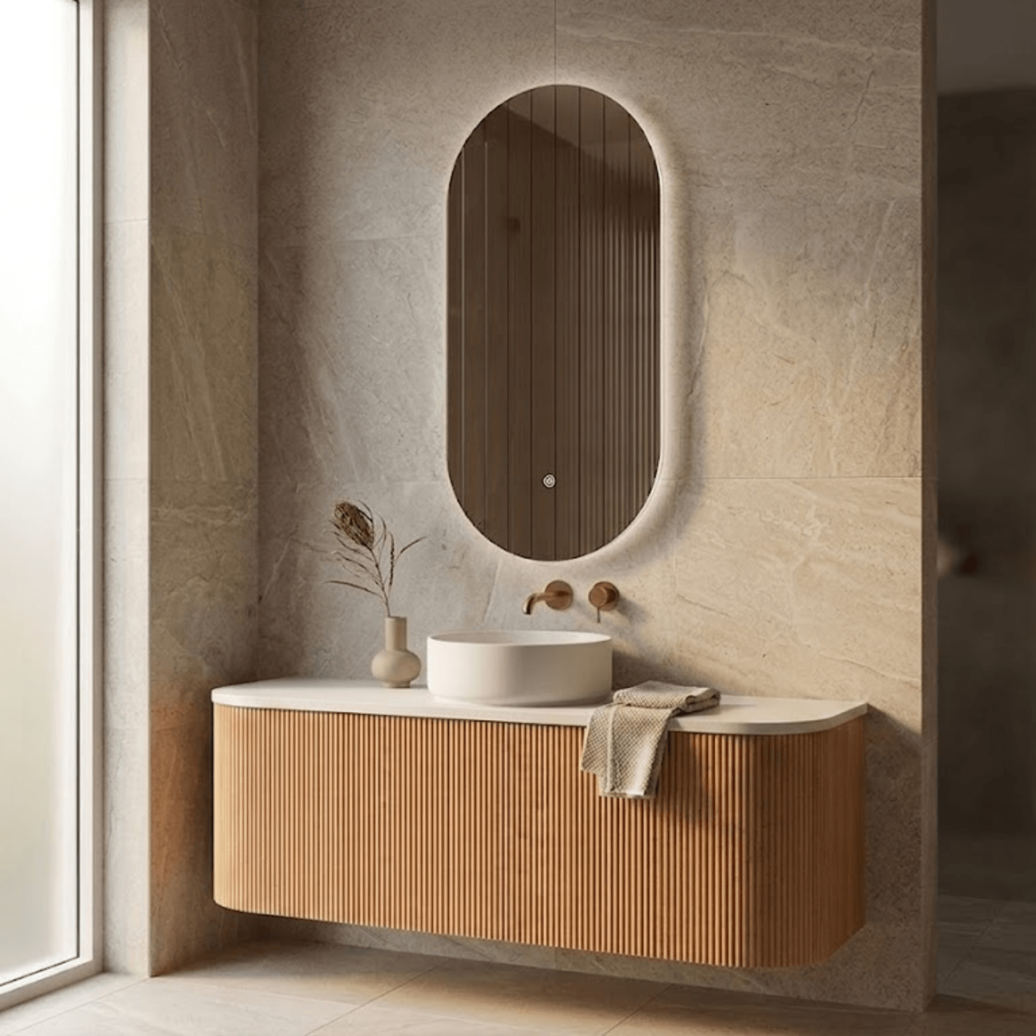 Mimi Oak Contour Curved Wall Hung Vanity